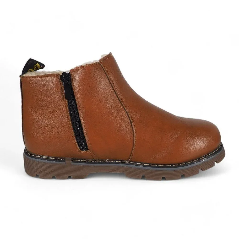 Unbranded‎ Faux Leather Faux Fur Ankle Boots Brown Youth 3/35